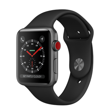 Apple Watch 42mm Series 3 GPS + Cellular Space Gray Aluminum Case with Black Sport Band (MQK22)