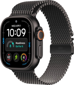 Apple Watch Ultra 4 Black Titanium Case with Black Titanium Milanese Loop - Large (MJAX4)
