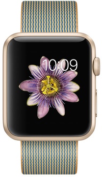 Apple Watch Sport 42mm Gold Aluminum Case with Gold/Royal Blue Woven Nylon (MMFQ2)