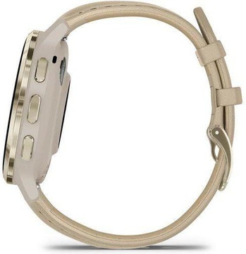 Garmin Venu 3S Soft Gold S. Steel Bezel w. French Gray Case and Leather Band (010-02785-55)