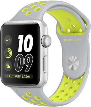 Apple Watch Nike+ 38mm Series 2 Silver Aluminum Case with Flat Silver/Volt Nike Sport Band (MNYP2)