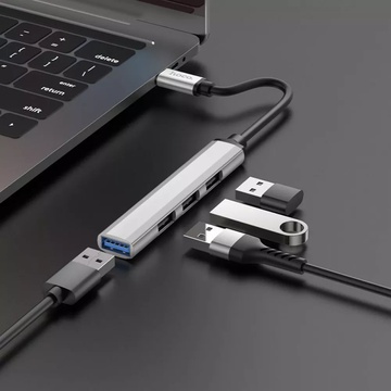 Hoco HB26 4 in 1 (Type-C to 1хUSB3.0 + 3хUSB2.0) Silver