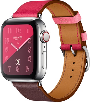 Apple Watch Hermes Series 4 GPS + Cellular 40mm Stainless Steel Case with Bordeaux/Rose Extreme/Rose Azalee Swift Leather Single Tour (MU702)
