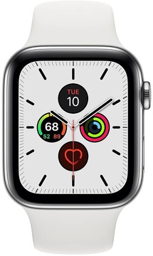 Apple Watch Series 5 GPS + Cellular 44mm Stainless Steel Case with White Sport Band (MWW22, MWWF2)