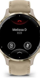 Garmin Venu 3S Soft Gold S. Steel Bezel w. French Gray Case and Leather Band (010-02785-55)