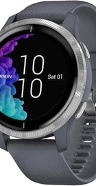 Garmin Venu Silver Stainless Steel Bezel w. Granite Blue and Silicone B. (010-02173-01/010-02173-03)