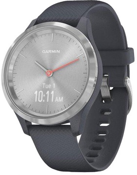 Garmin Vivomove 3s Silver Stainless Steel Bezel w. Granite Blue and Silicone B. (010-02238-00)