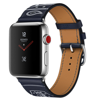 Apple Watch Hermes 42mm Series 3 GPS + Cellular Stainless Steel Case with Marine Gala Leather Single Tour Eperon d’Or (MQX62)