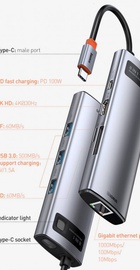 Hub Baseus Metal Gleam Multi-functional 8-in-1 (PD, USB, HDMI, RJ45) (CAHUB-CV0G) Gray