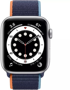 Apple Watch SE GPS + Cellular 44mm Silver Aluminum Case with Deep Navy Sport Loop (MYEN2)