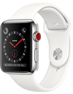 Apple Watch Series 3 GPS + Cellular 42mm Stainless Steel w. Soft White Sport B. (MQK82)