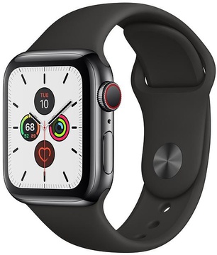 Apple Watch Series 5 GPS + Cellular 40mm Space Black Stainless Steel Case with Black Sport Band (MWWW2)