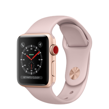 Apple Watch 38mm Series 3 GPS + Cellular Gold Aluminium Case with Pink Sand Sport Band (MQKH2)