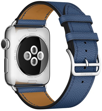 Apple Watch Hermes Leather Single Tour 42mm/44mm/45mm/46mm/49mm Bleu Agate Epsom (MNHW2)