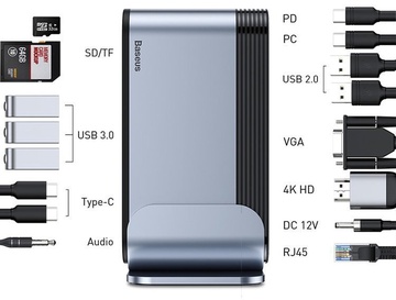 Baseus Working Station Multifunctional Type-C HUB Adapter (CAHUB-BG0G)