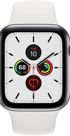 Apple Watch Series 5 GPS + Cellular 44mm Stainless Steel Case with White Sport Band (MWW22, MWWF2)