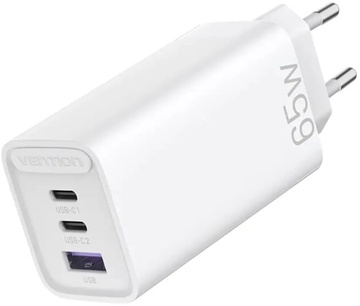 Vention 3-port USB(C+C+A) GaN Charger (65W/30W/30W) White