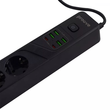 Proove Power Socket Black, 4 розетки, 2xUSB-C, 4xUSB, 2м (P-04)