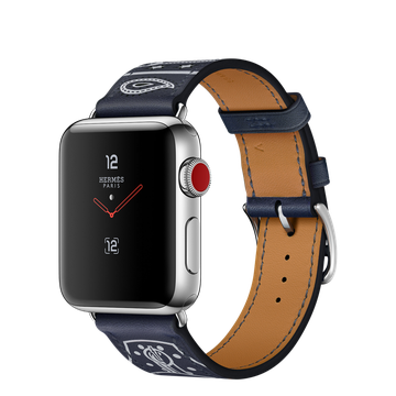 Apple Watch Hermes 38mm Series 3 GPS + Cellular Stainless Steel Case with Marine Gala Leather Single Tour Eperon d’Or (MQLN2)