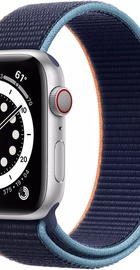 Apple Watch SE GPS + Cellular 44mm Silver Aluminum Case with Deep Navy Sport Loop (MYEN2)