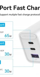 Vention 3-port USB(C+C+A) GaN Charger (65W/30W/30W) White
