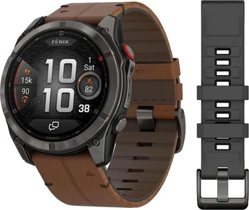 Garmin Fenix 8 Pro 51 mm AMOLED Carbon Gray DLC Titanium with Chestnut Leather Band (010-03199-40)
