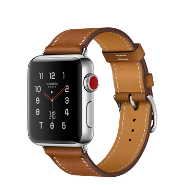 Apple Watch Hermes 38mm Series 3 GPS + Cellular Stainless Steel Case with Fauve Barenia Leather Single Tour (MQMP2)