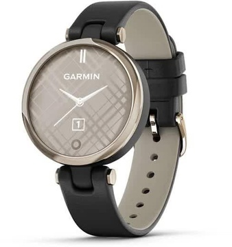 Garmin Lily Cream Gold Bezel with Black Case and Italian Leather Band (010-02384-B1)