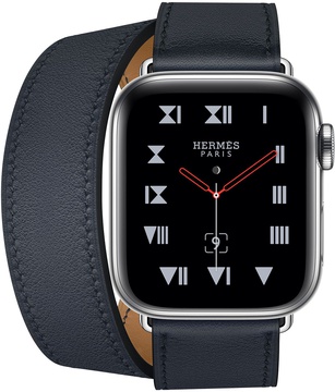 Apple Watch Hermes Series 4 GPS + Cellular 40mm Stainless Steel Case with Bleu Indigo Swift Leather Double Tour (MU6Q2)