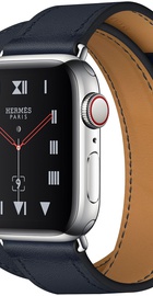 Apple Watch Hermes Series 4 GPS + Cellular 40mm Stainless Steel Case with Bleu Indigo Swift Leather Double Tour (MU6Q2)
