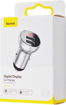 Baseus Digital Display Dual USB 4.8A Car Charger 24W Silver (CCBX-0S)