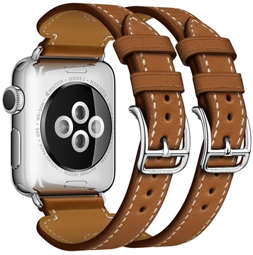 Apple Watch Hermes Leather Double Buckle Cuff 38mm/40mm/41mm/42mm Fauve Barenia (MPXD2)