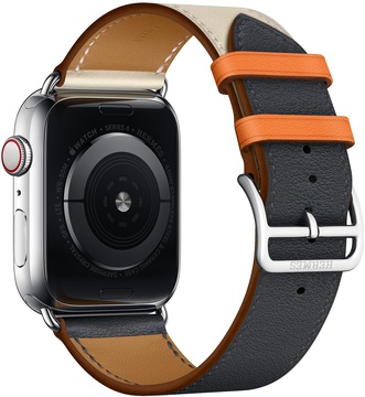 Apple Watch Hermes Series 4 GPS + Cellular 44mm Stainless Steel Case with Indigo/Craie/Orange Swift Leather Single Tour (MU6X2)