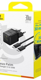 Baseus Palm Fast Charger Type-C+USB 30W (With Cable Type-C to Type-C 60W 1m) Black