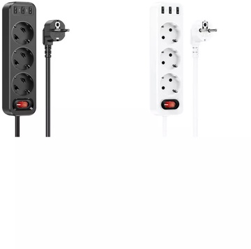 Hoco NS2 (3 розетки + 3 USB) White 1.8m