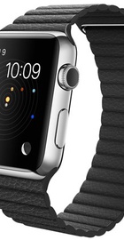 Apple Watch 42mm Stainless Steel Case with Black Leather Loop (MJYN2)