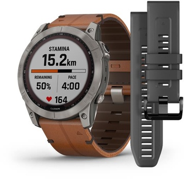 Garmin Fenix 7X Sapphire Solar Titanium w. Chestnut Leather Band (010-02541-19)