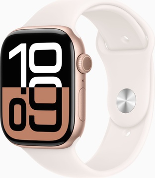 Apple Watch Series 10 GPS 46mm Rose Gold Aluminum Case With Light Blush Sport Band - M/L (MWWU3)