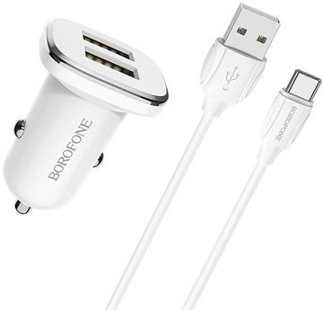 Borofone BZ12 Lasting Power 2USB 2.4A + USB Type-C White