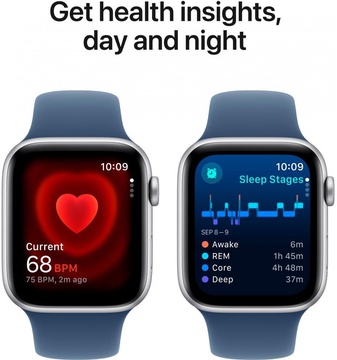 Apple Watch SE 2 GPS 44mm Silver Aluminium Case w. Denim Sport Band - S/M (MXEQ3)
