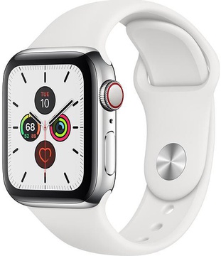 Apple Watch Series 5 GPS + Cellular 40mm Stainless Steel Case with White Sport Band (MWWR2, MWX42)