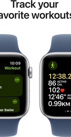 Apple Watch SE 2 GPS 44mm Silver Aluminium Case w. Denim Sport Band - S/M (MXEQ3)