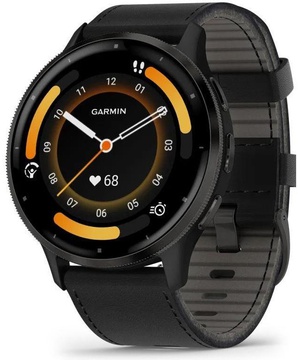 Garmin Venu 3 Slate S. Steel Bezel w. Black Case and Leather Band (010-02784-52/02)