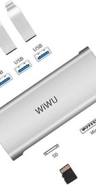 WIWU Adapter Alpha 631STR USB-C to (3 x USB 3.0 + RJ45 + SD + TF Card) Silver