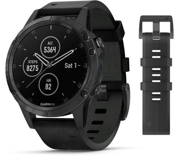Garmin Fenix 5 Plus Sapphire Black with Leather Band (010-01988-07)