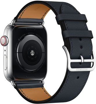 Apple Watch Hermes Series 4 GPS + Cellular 44mm Stainless Steel Case with Bleu Indigo Swift Leather Single Tour (MU6W2)