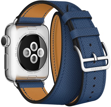Apple Watch Hermes Barenia Leather Double Tour Regular 38mm/40mm/41mm/42mm Bleu Agate (MNHK2)