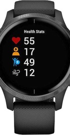 Garmin Venu Slate Stainless Steel Bezel w. Black and Silicone B. (010-02173-11)