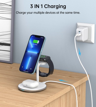 Choetech Magnetic 3 in 1 magnetic Wireless Charging Stand White (T585-F)