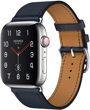 Apple Watch Hermes Series 4 GPS + Cellular 44mm Stainless Steel Case with Bleu Indigo Swift Leather Single Tour (MU6W2)